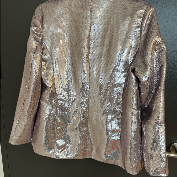Avec Les Filles (Anthropologie) M EUC sequin Shimmering Silver/pink Blazer - Picture 8 of 14
